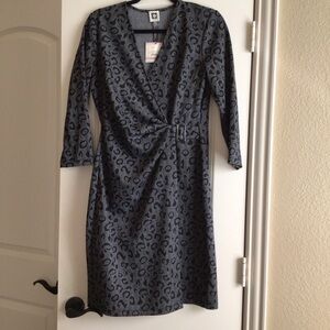 Anne Klein Charcoal Leopard Long Sleeve Dress